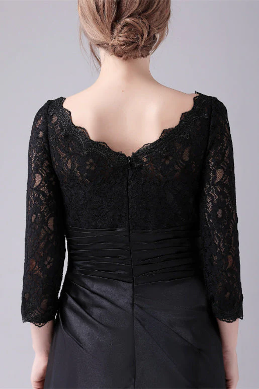 Long sleeves jewel ankle-length backless lace mermaid mother's dress - Image 3