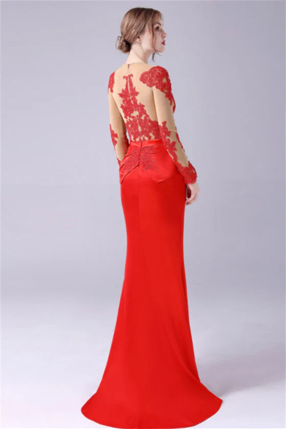 Long sleeves Jewel lace Mermaid Floor Length mother's dress - Image 3