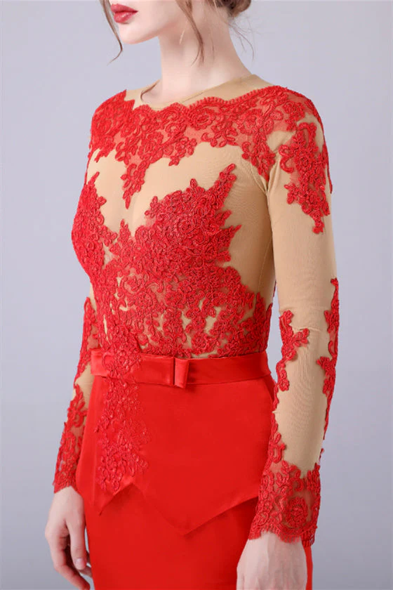 Long sleeves Jewel lace Mermaid Floor Length mother's dress - Image 4