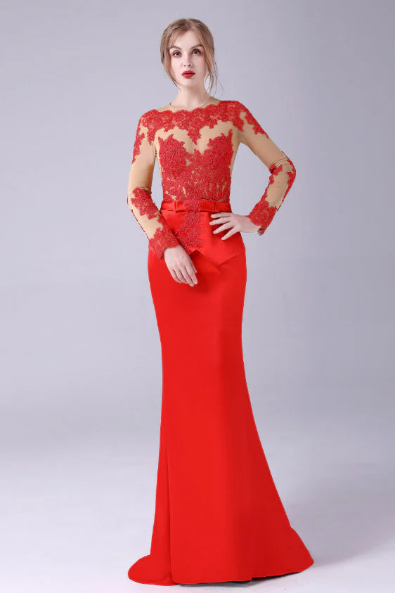 Long sleeves Jewel lace Mermaid Floor Length mother's dress - Image 5