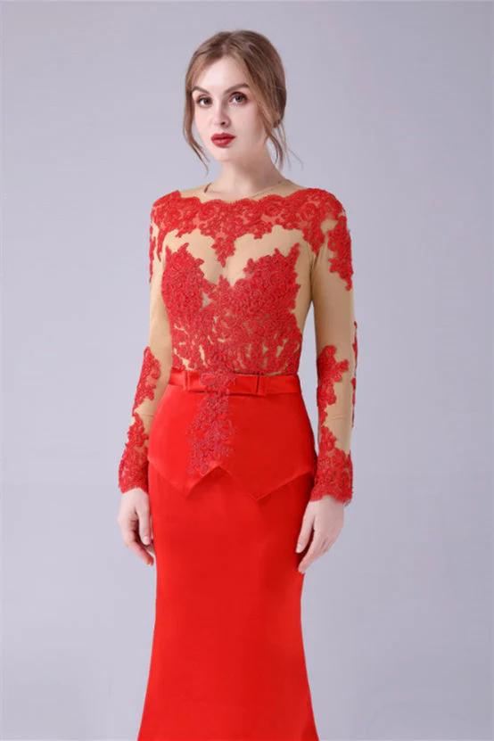 Long sleeves Jewel lace Mermaid Floor Length mother's dress - Image 6