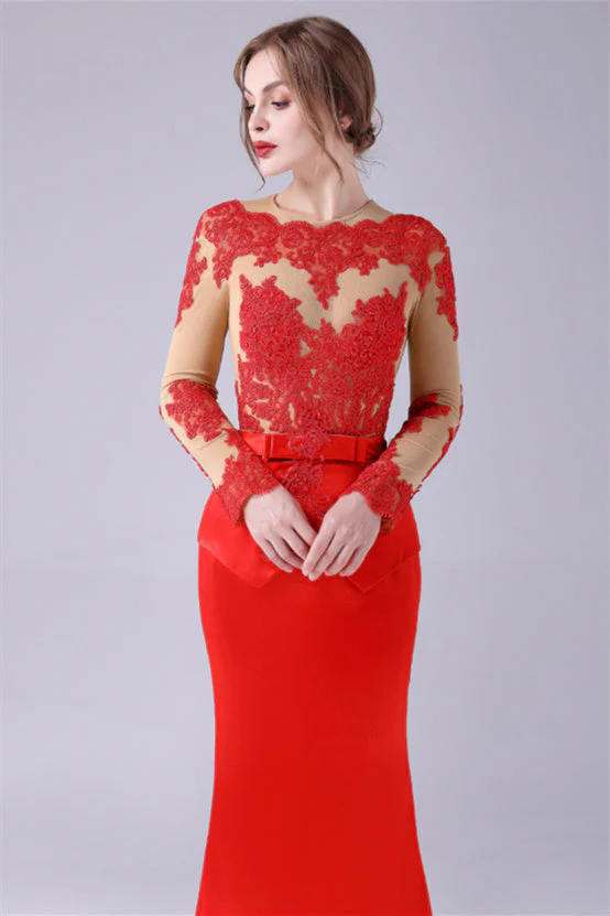 Long sleeves Jewel lace Mermaid Floor Length mother's dress - Image 7