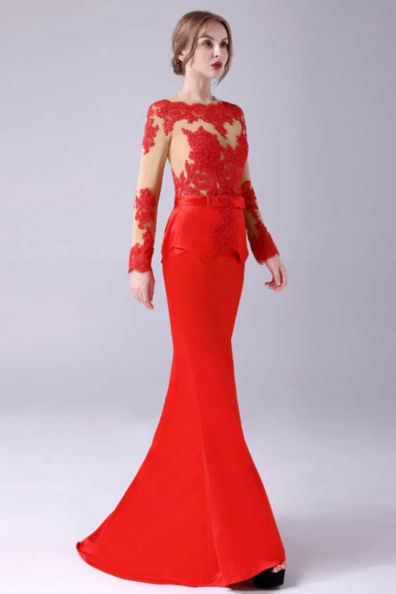 Long sleeves Jewel lace Mermaid Floor Length mother's dress - Image 8
