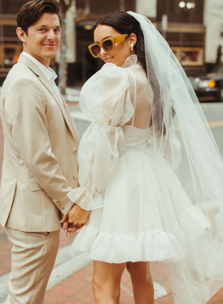 Long Sleeves Mini White Short Summer Wedding Dresses - Image 3