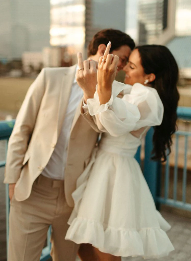 Long Sleeves Mini White Short Summer Wedding Dresses - Image 4