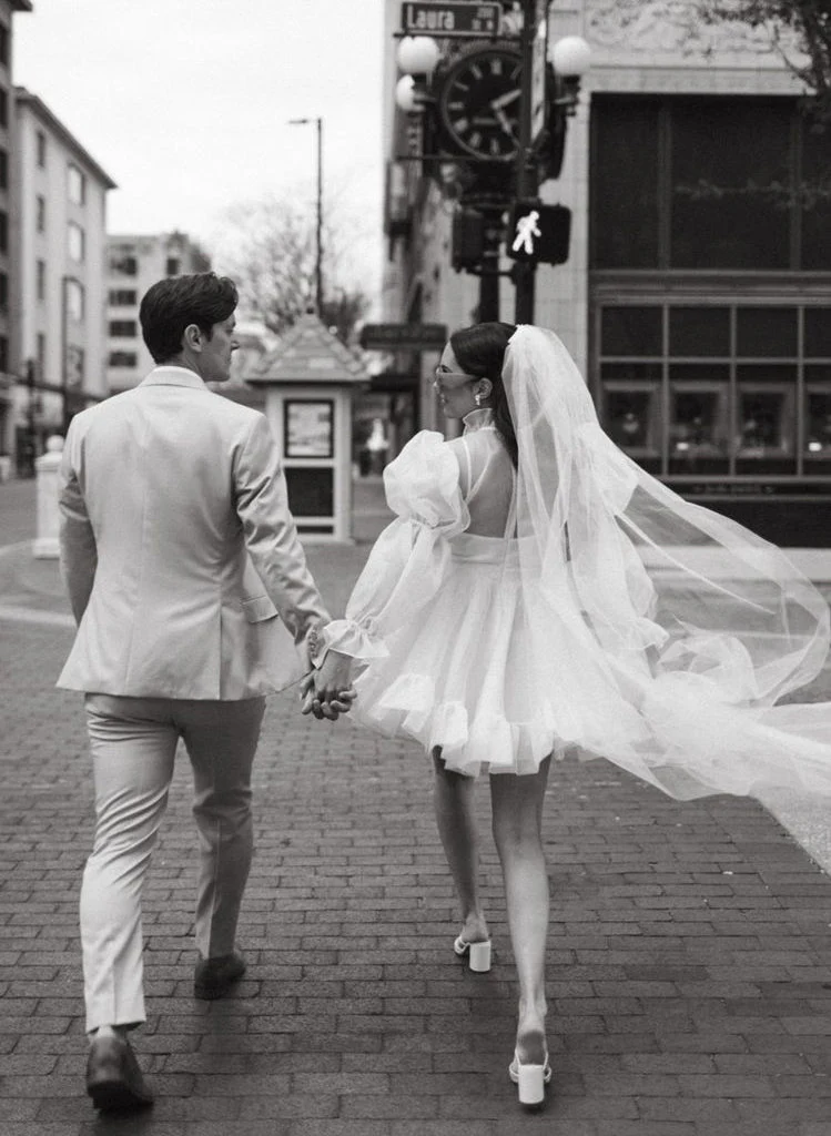 Long Sleeves Mini White Short Summer Wedding Dresses - Image 5