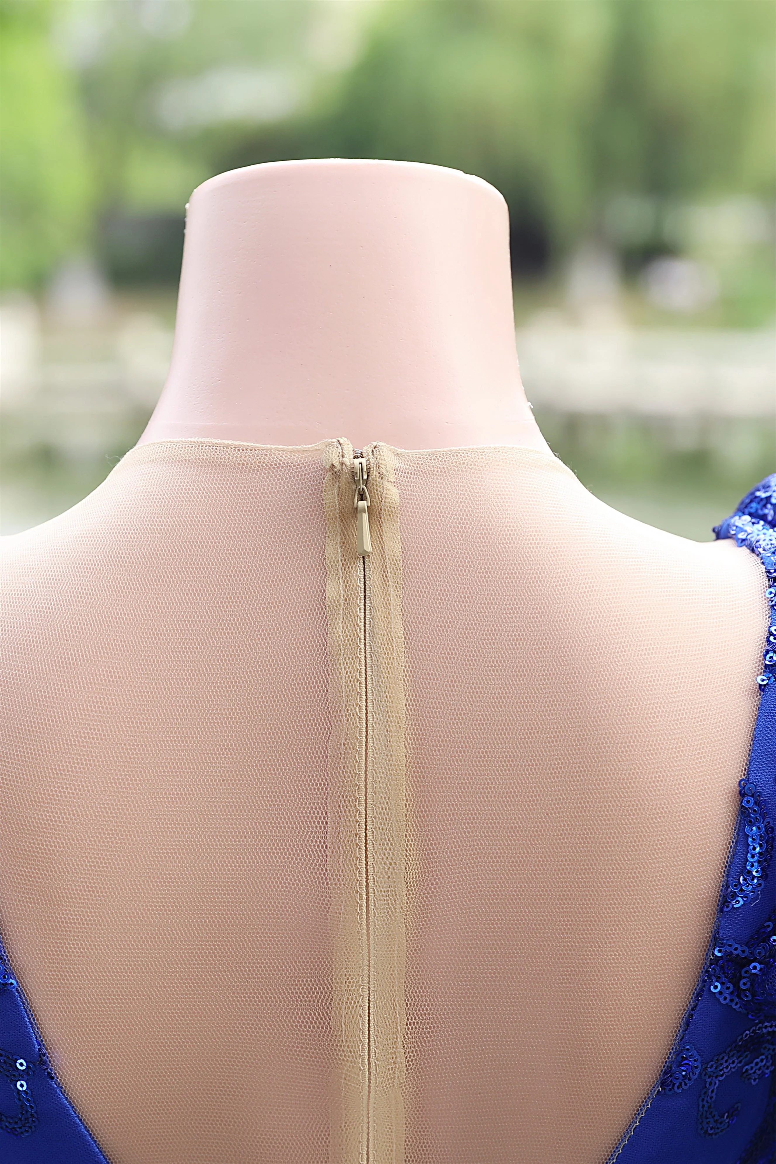 Long sleeves Royal Blue Mermaid Ruffles V-neck Floor length Prom Dresses - Image 8
