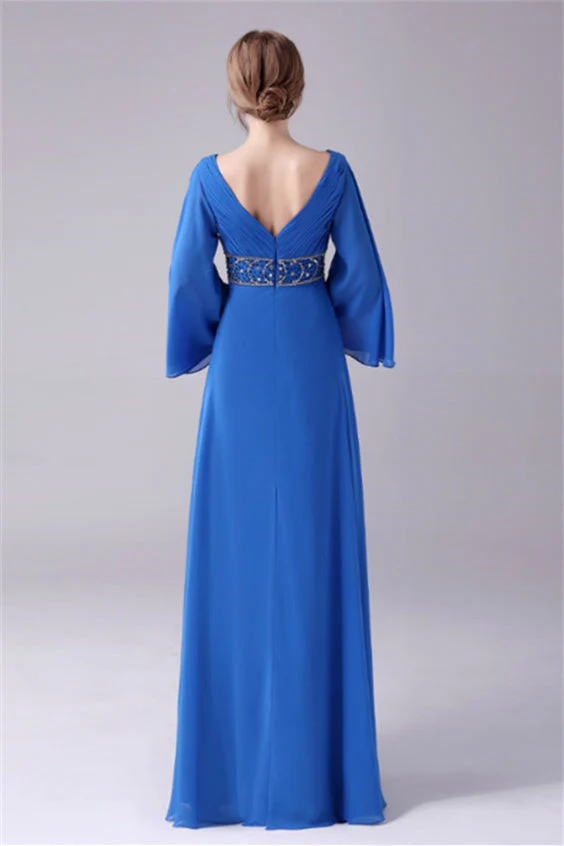 Long sleeves V-neck Ankle-length Backless beading mother's dress - Image 2