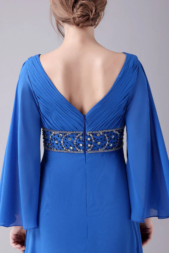 Long sleeves V-neck Ankle-length Backless beading mother's dress - Image 3