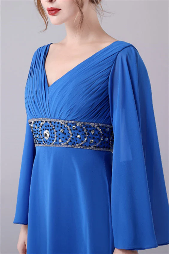 Long sleeves V-neck Ankle-length Backless beading mother's dress - Image 4