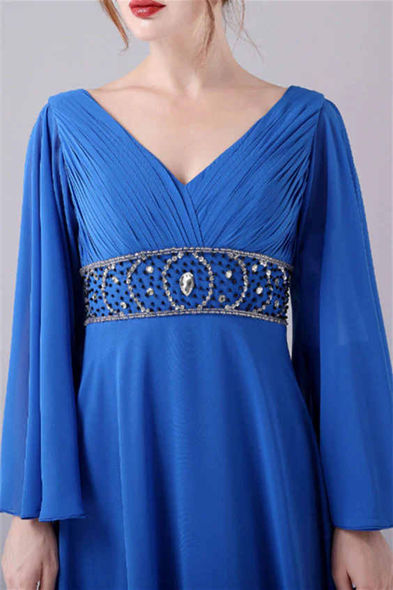 Long sleeves V-neck Ankle-length Backless beading mother's dress - Image 5