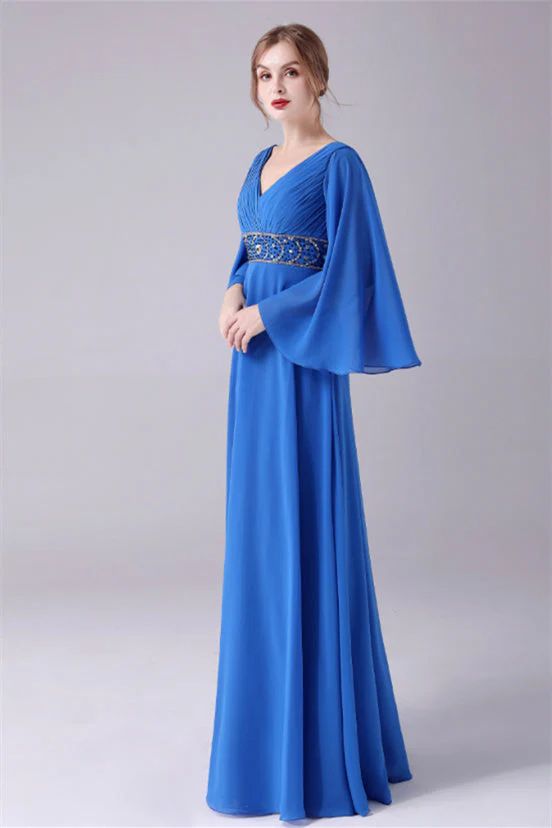Long sleeves V-neck Ankle-length Backless beading mother's dress - Image 6