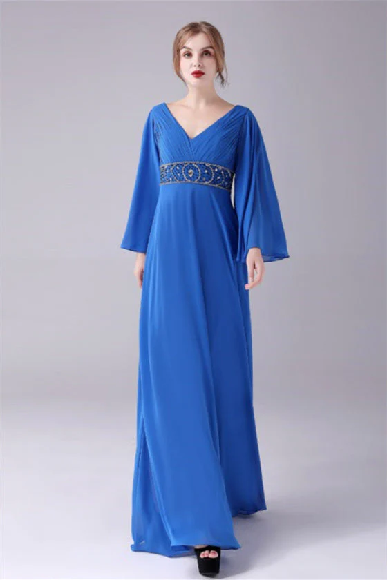 Long sleeves V-neck Ankle-length Backless beading mother's dress - Image 7