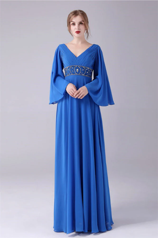 Long sleeves V-neck Ankle-length Backless beading mother's dress - Image 8