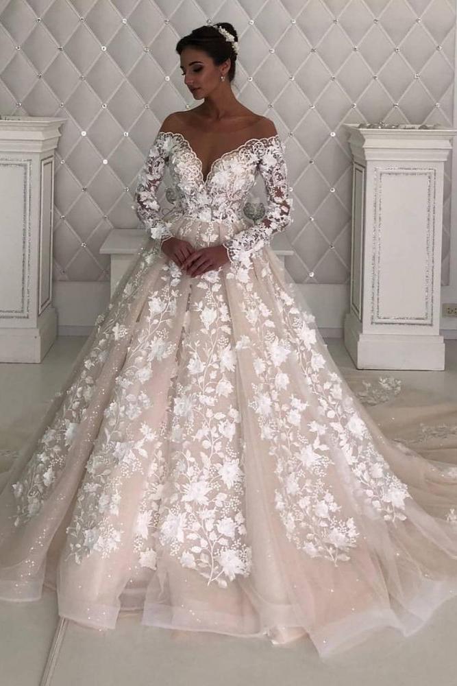 Long Sleevess A line Lace Designer wedding dresses with sleeves - Image 2