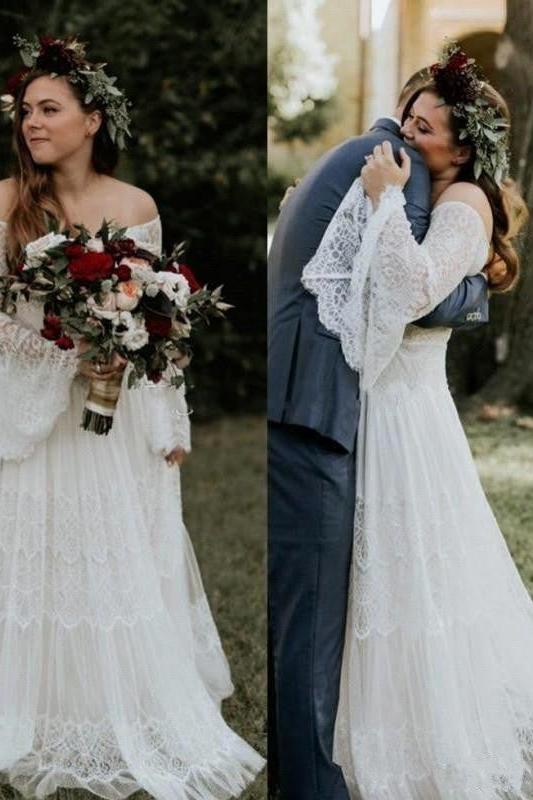 Long Sleevess Beach Beach Garden Tulle White Loose Wedding Dress - Image 2