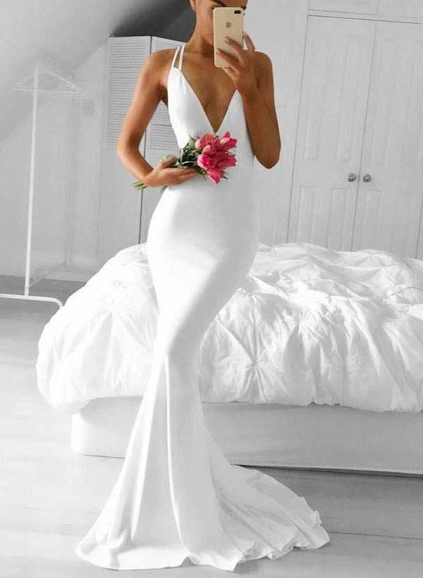 Low Back Mermaid Fitted Wedding Dresses Hot Deep V-Neck - Image 2