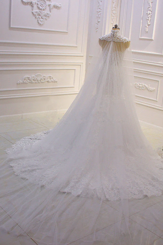 Luxurious 3D Lace Applique High Neck Tulle Mermaid Wedding Dress - Image 5