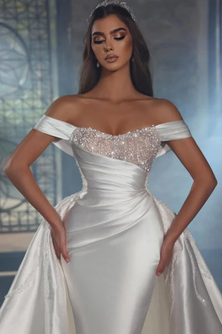 Ballbella Elegant Beading Sleeveless Wedding Gowns With Glitter Satin Off-the-shoulder - Image 2
