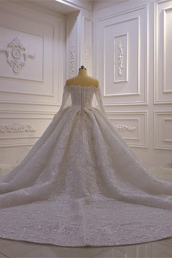 Luxurious Ball Gown Long Sleevess 3D Lace Sweetheart Long Wedding Dresses - Image 3
