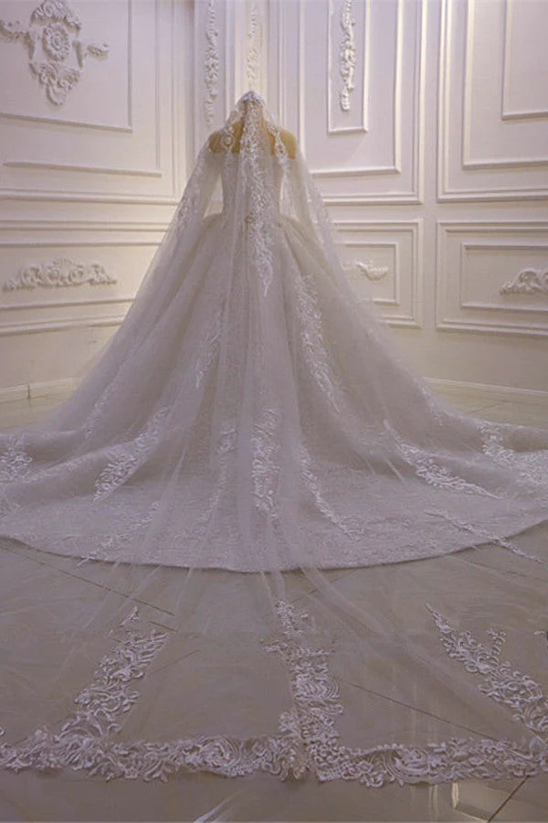 Luxurious Ball Gown Long Sleevess 3D Lace Sweetheart Long Wedding Dresses - Image 5