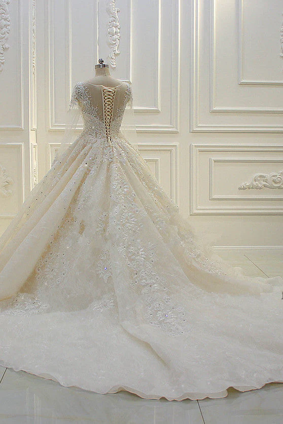 Luxurious Ball Gown Long Sleevess Lace Applqiues Beadings Wedding Dress - Image 4