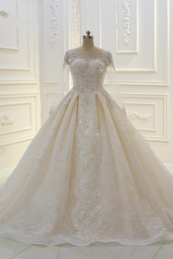 Luxurious Ball Gown Long Sleevess Lace Applqiues Beadings Wedding Dress - Image 5