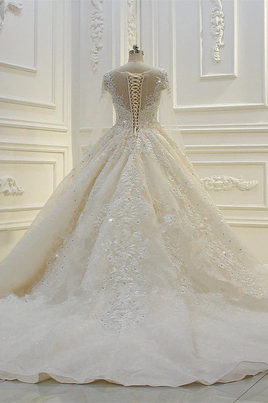 Luxurious Ball Gown Long Sleevess Lace Applqiues Beadings Wedding Dress - Image 6