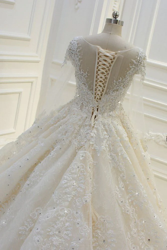 Luxurious Ball Gown Long Sleevess Lace Applqiues Beadings Wedding Dress - Image 7