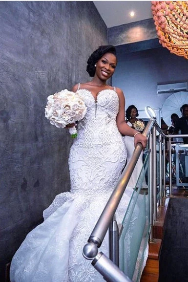 Luxurious Beaded Lace Mermaid Sweetheart Wedding Dresses Spaghetti Straps Appliques Bridal Gowns - Image 2