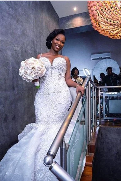 Luxurious Beaded Lace Mermaid Sweetheart Wedding Dresses Spaghetti Straps Appliques Bridal Gowns - Image 3