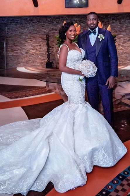 Luxurious Beaded Lace Mermaid Sweetheart Wedding Dresses Spaghetti Straps Appliques Bridal Gowns - Image 4