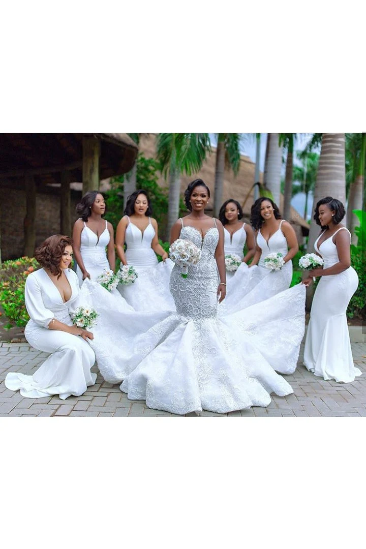 Luxurious Beaded Lace Mermaid Sweetheart Wedding Dresses Spaghetti Straps Appliques Bridal Gowns - Image 7
