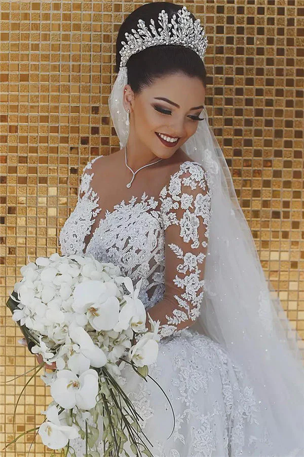Luxurious Beaded Lace Mermaid Wedding Dresses with Sleeves Sheer Tulle Appliques Bridal Gowns - Image 2
