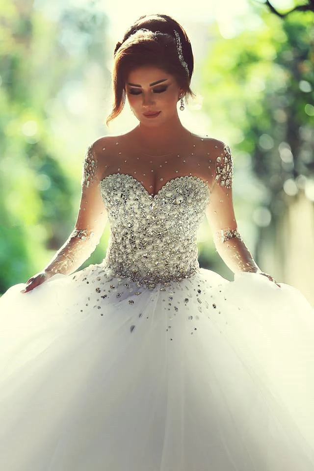 Luxurious Crystals Beading Long Sleevess Ball Gown Wedding Dresses - Image 3