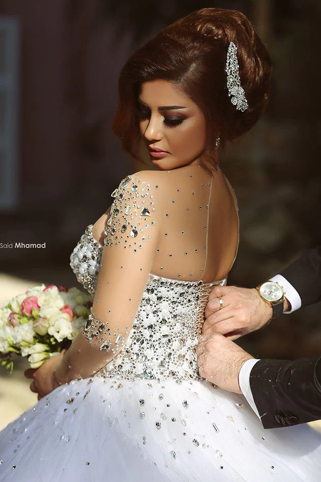 Luxurious Crystals Beading Long Sleevess Ball Gown Wedding Dresses - Image 4