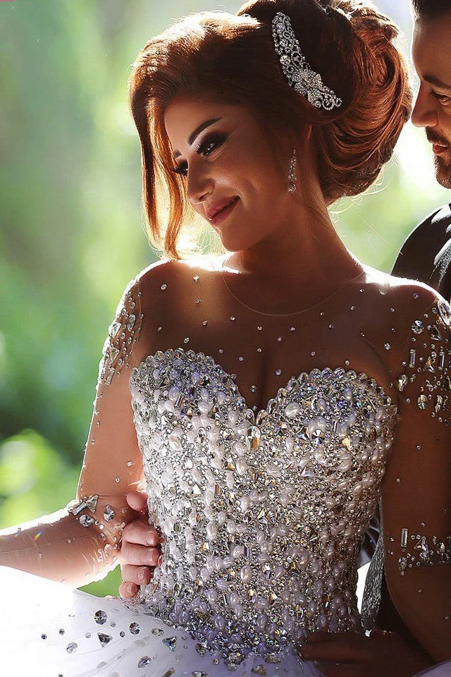 Luxurious Crystals Beading Long Sleevess Ball Gown Wedding Dresses - Image 5
