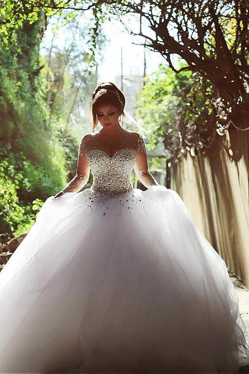 Luxurious Crystals Beading Long Sleevess Ball Gown Wedding Dresses - Image 6