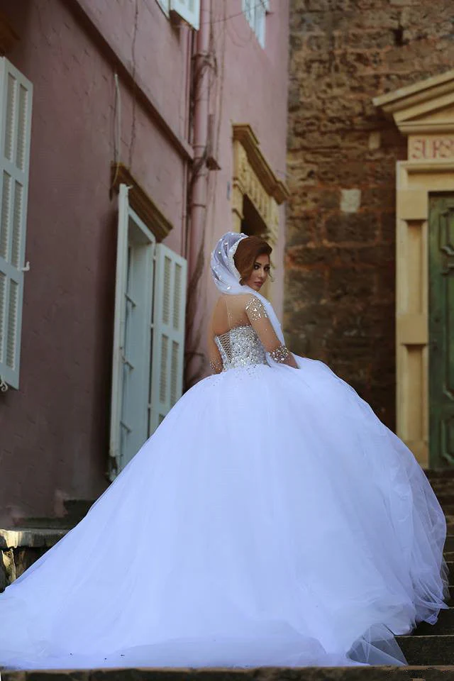 Luxurious Crystals Beading Long Sleevess Ball Gown Wedding Dresses - Image 8