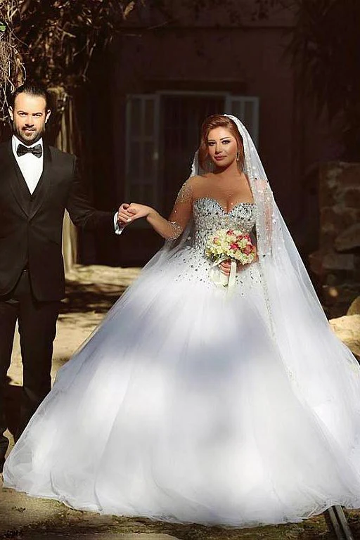 Luxurious Crystals Beading Long Sleevess Ball Gown Wedding Dresses - Image 9