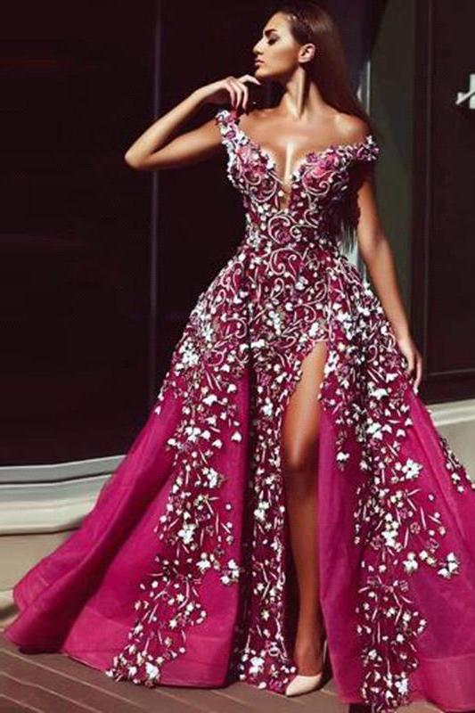 Luxurious Fuchsha Sparkle Sequin Off-the-shoulder Overskirt Evening Dress - Image 2