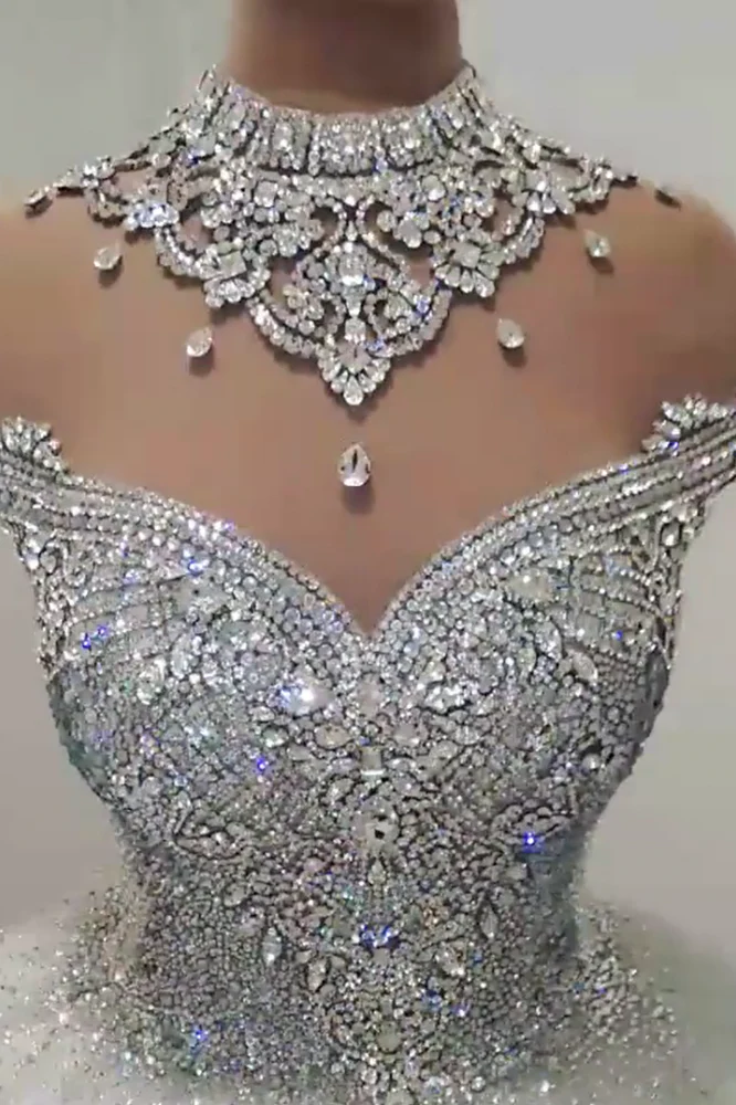 Luxurious High Neck Crystal Beading Ball Gown Wedding Dresses - Image 3