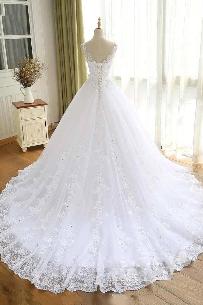Luxurious Lace Beaded Wedding Dresses New Arrival V Neck Straps Long Ball Gown Wedding Party Bridal Dress - Image 2