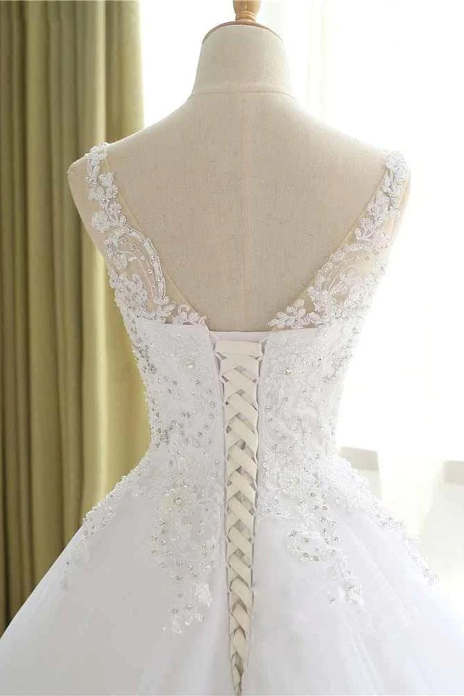 Luxurious Lace Beaded Wedding Dresses New Arrival V Neck Straps Long Ball Gown Wedding Party Bridal Dress - Image 4