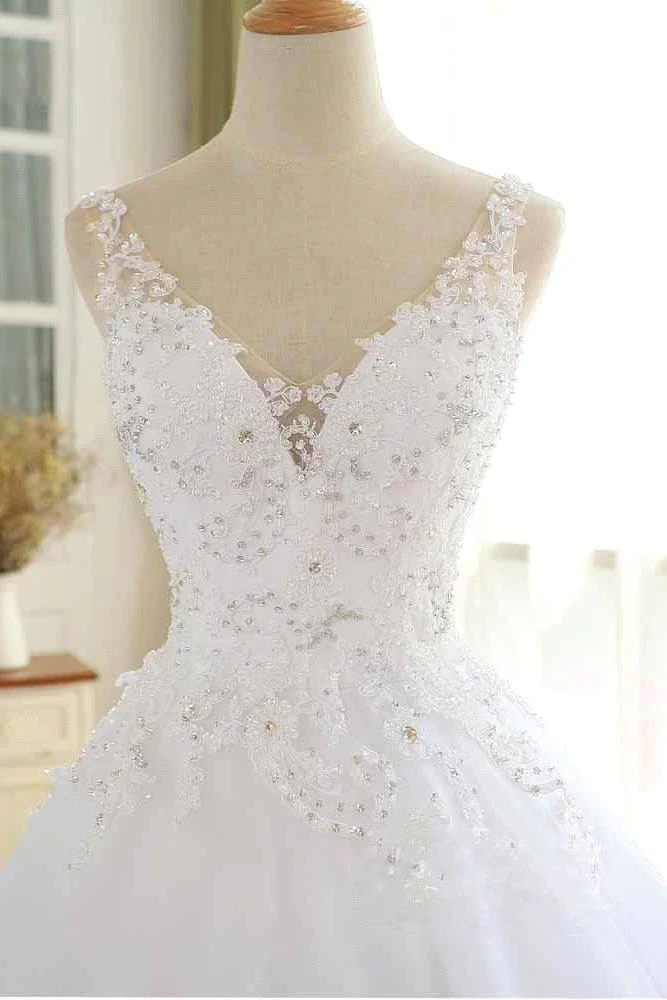 Luxurious Lace Beaded Wedding Dresses New Arrival V Neck Straps Long Ball Gown Wedding Party Bridal Dress - Image 5
