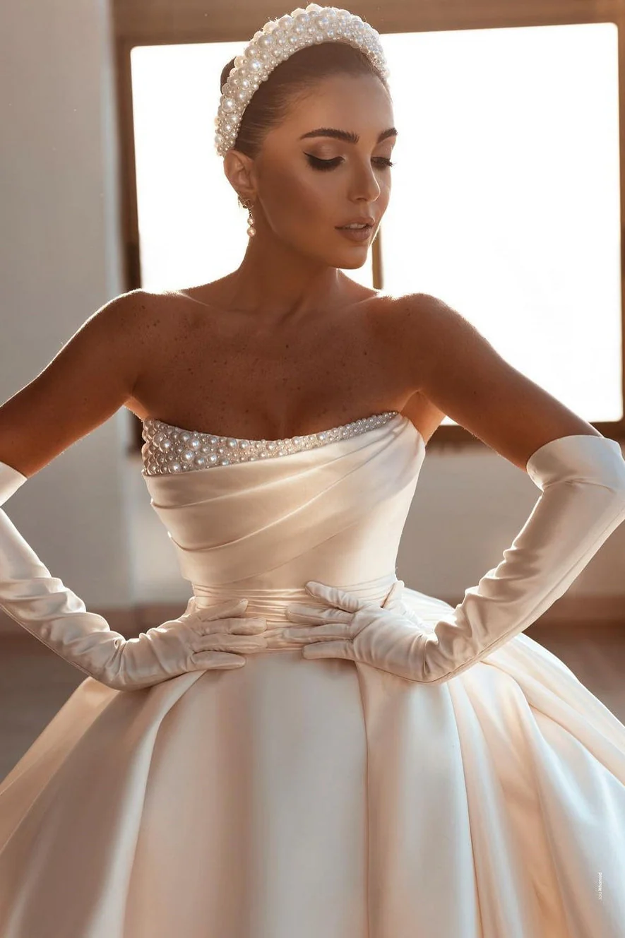 Gorgeous Strapless Ball Gown Wedding Dress With Beadings Online - Image 2