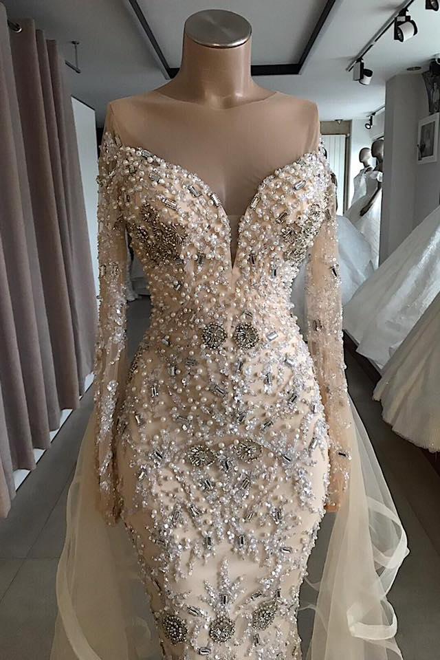 Luxurious Long Sleeves off-the-shoulder Prom Party Gowns with fully-covered beads - Image 3