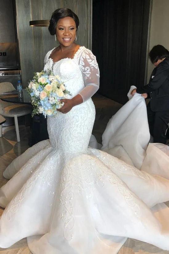 Luxurious Mermaid Lace Wedding Dresses Chapel Train Long Sleevess Appliques Bridal Gowms - Image 2