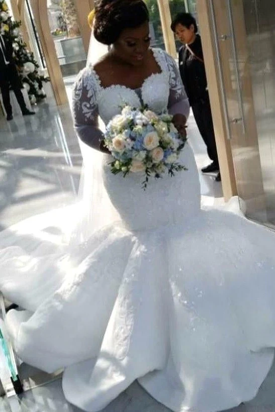 Luxurious Mermaid Lace Wedding Dresses Chapel Train Long Sleevess Appliques Bridal Gowms - Image 3
