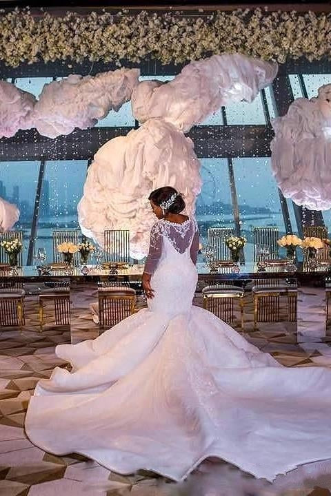 Luxurious Mermaid Lace Wedding Dresses Chapel Train Long Sleevess Appliques Bridal Gowms - Image 4